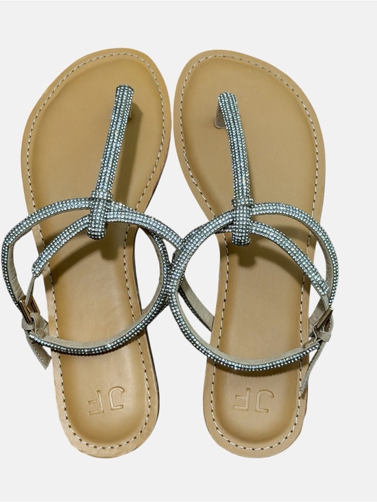 Just Fab Shoes - JustFab Silver Crystal Circle T-Strap Sandals